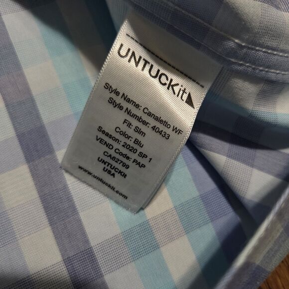 UNTUCKit Shirt Mens Small Blue Plaid Slim Fit Wrinkle Free Button Down Casual - Picture 5 of 8